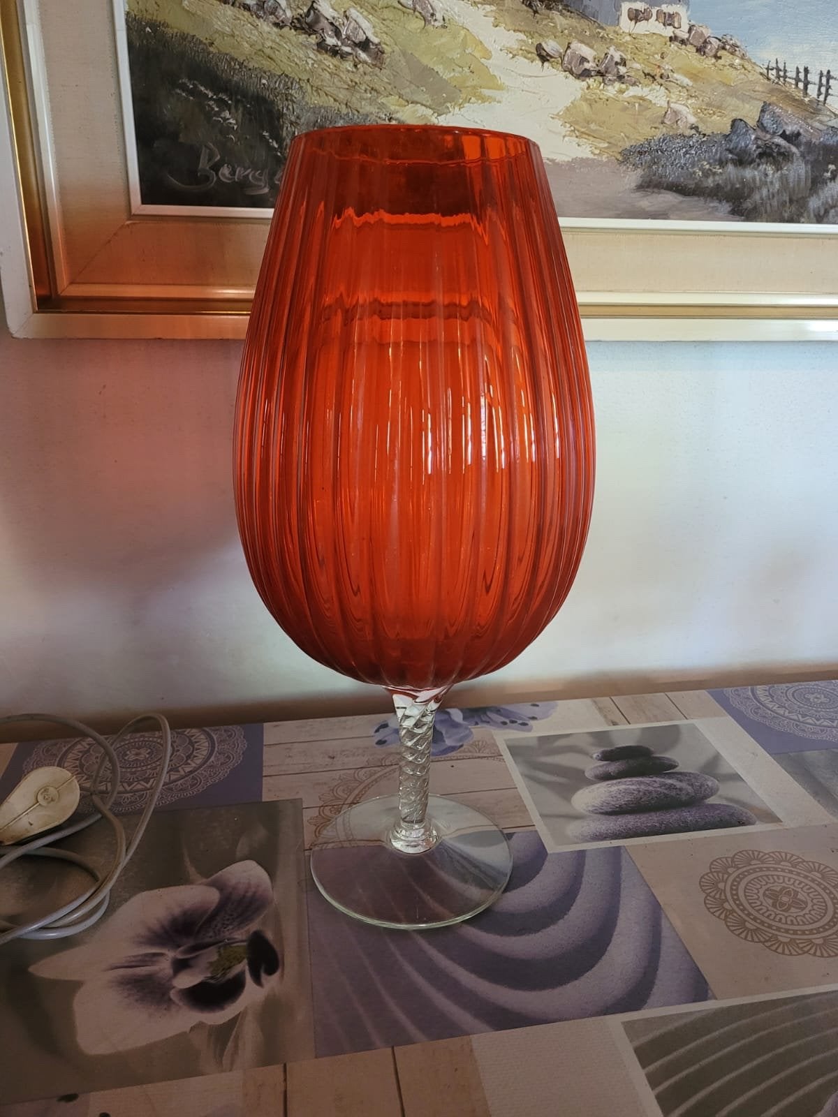 Prachtige Murano glazen vaas/lampvoet - Oranje, Ophalen of Verzenden