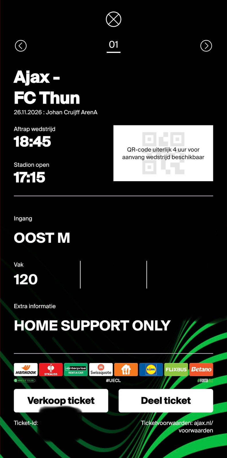 Ajax - FC thun, Tickets en Kaartjes, Eén persoon