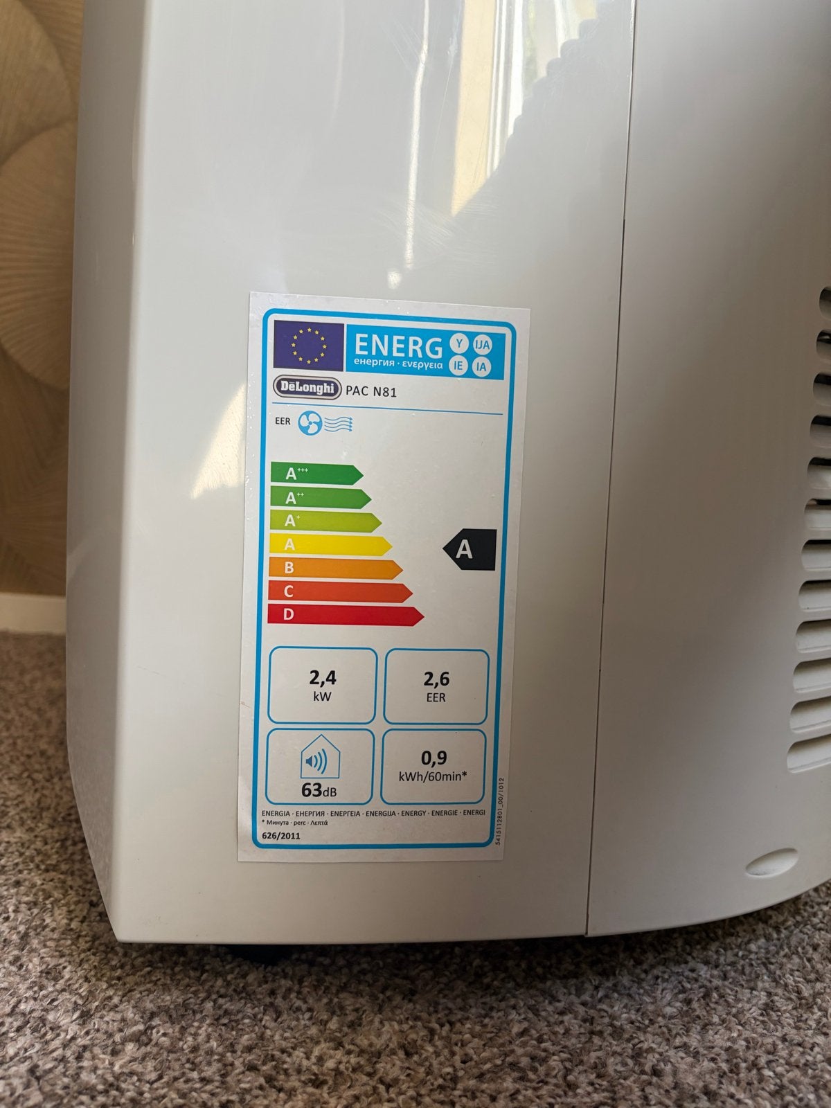 Delonghi Pinguino PAC N81 Mobiele Airco - Energieklasse A, Witgoed en Apparatuur, Airco's, 3 snelheden of meer, Ophalen of Verzenden