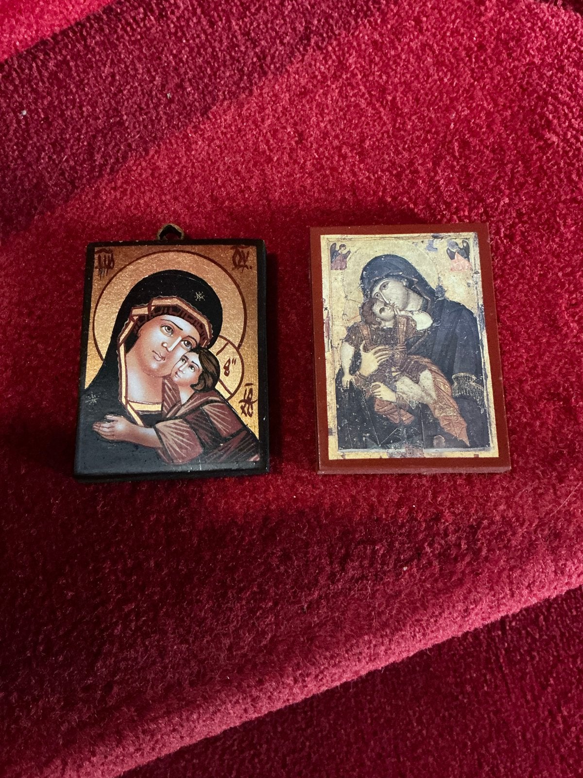 2 Vintage Religieuze Houten Iconen ❤️ Maria, Antiek en Kunst, Ophalen of Verzenden