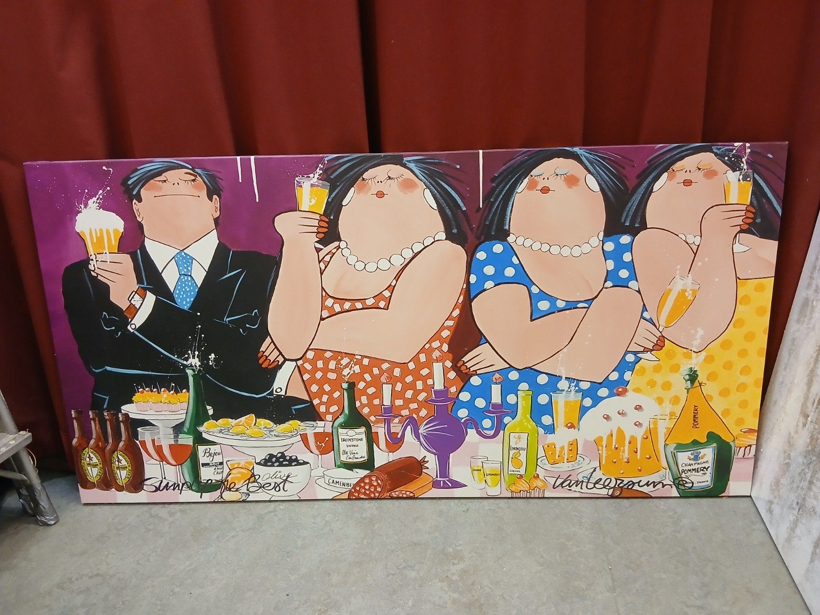 Vrolijke print op canvas "dikke dames" 140x70cm, Huis en Inrichting, Ophalen, Decoratieobject, Overige stijlen, 70 cm