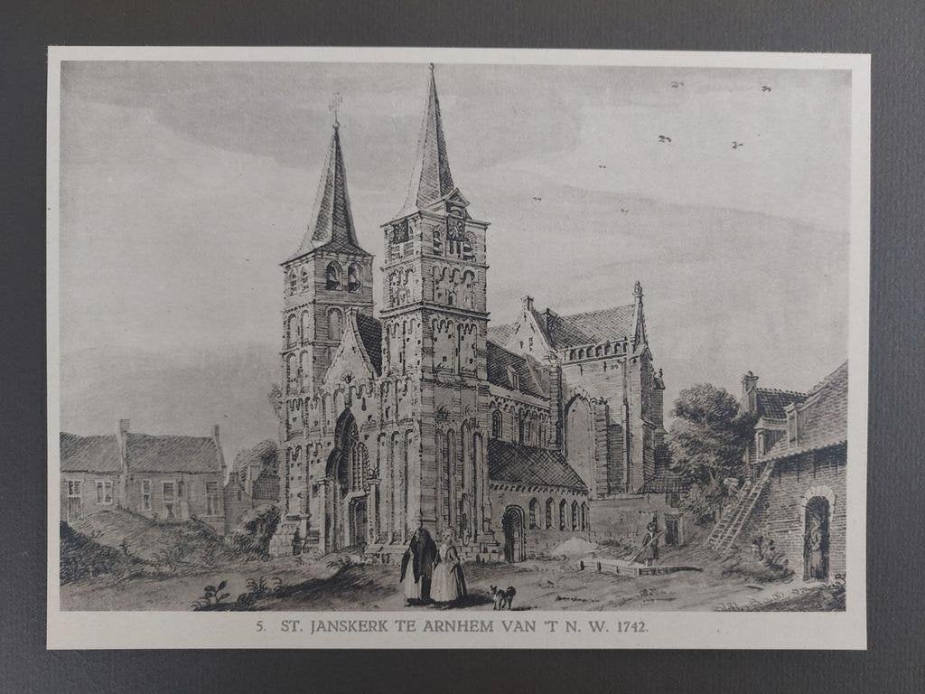 5 / Arnhem Sint Janskerk ten westen   Lichtdruk 1922, Antiek en Kunst, Ophalen of Verzenden