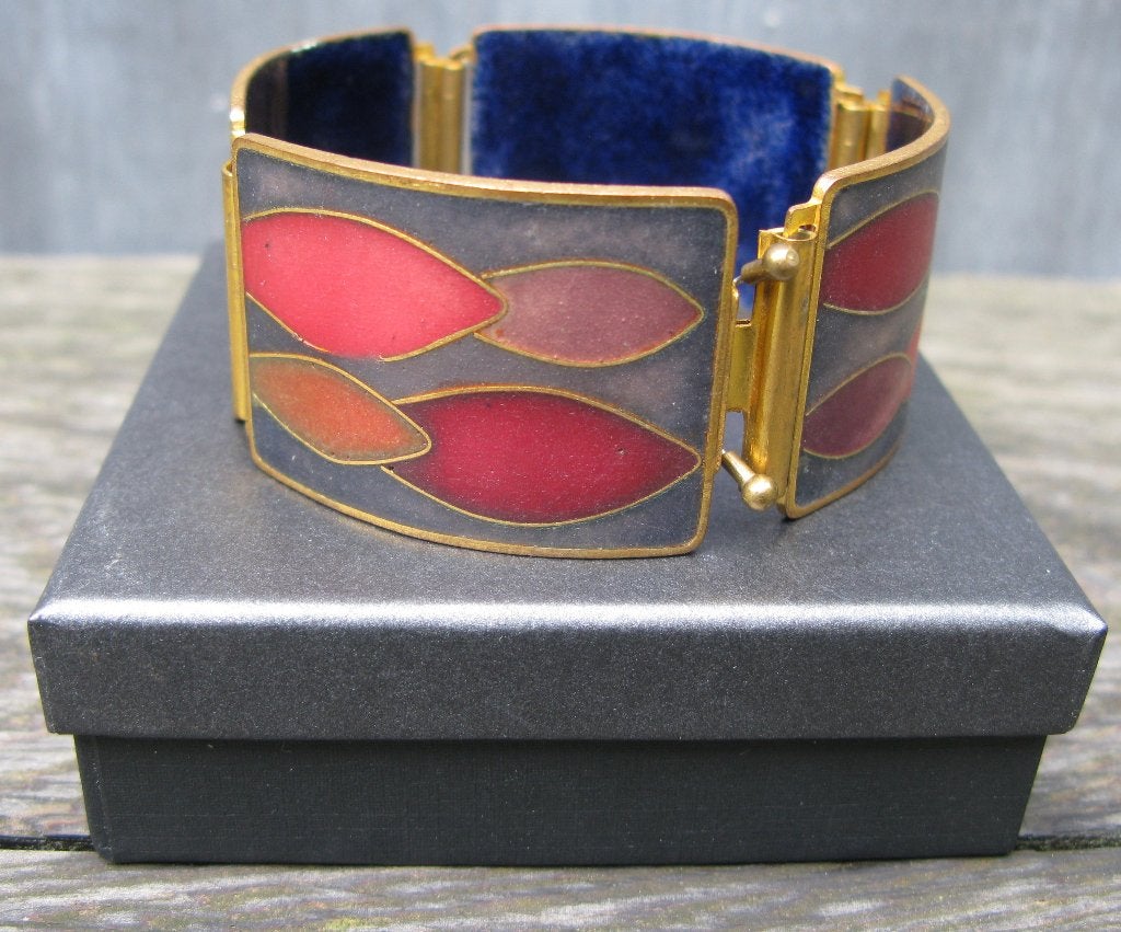 ARMBAND WILHELM LEYSER 1950 SCHAKELS EMAILLE, Sieraden, Tassen en Uiterlijk, Ophalen of Verzenden, Zo goed als nieuw, Rood
