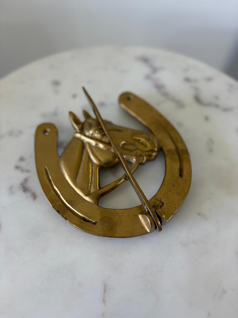 Vintage messing deurklopper met paardenhoofd, Antiek en Kunst, Antiek | Koper en Brons, Ophalen of Verzenden