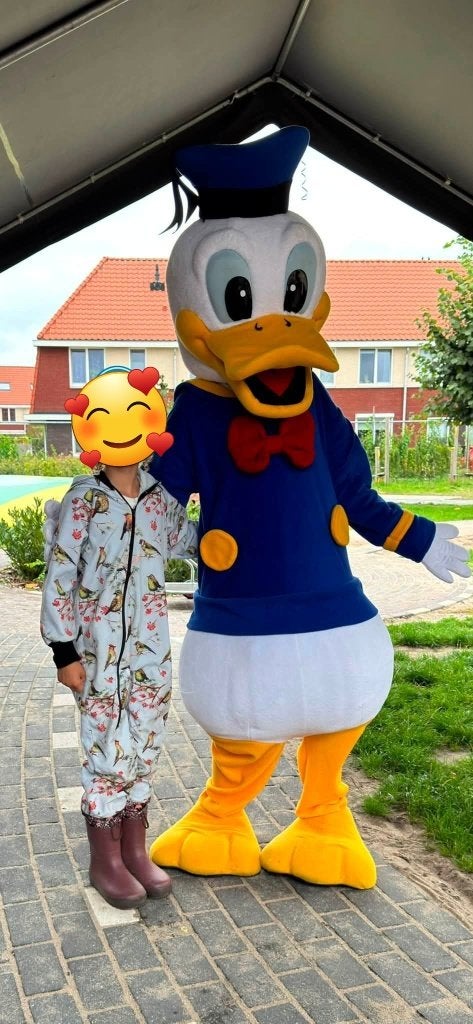 Donald Duck Mascotte, Entertainment, Kinderfeestje, Ophalen of Verzenden, Nieuw, Verjaardag