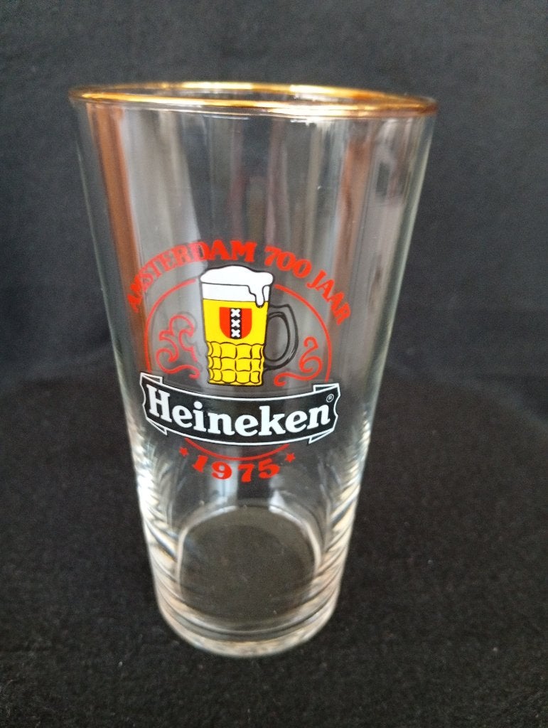 Heineken bierglas Amsterdam 700 jaar 1975, Ophalen of Verzenden, Zo goed als nieuw, Glas of Glazen, Heineken