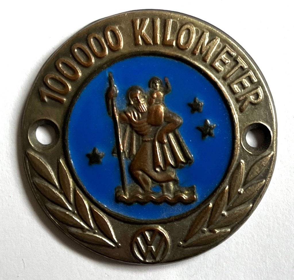 VW 100.000 km. schildje met heilige Christoffel, Ophalen of Verzenden, Nieuw