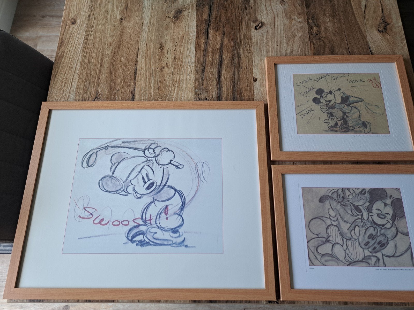 Disney prenten ingelijst 3 stuks, Ophalen, Mickey Mouse, Zo goed als nieuw, Plaatje of Poster