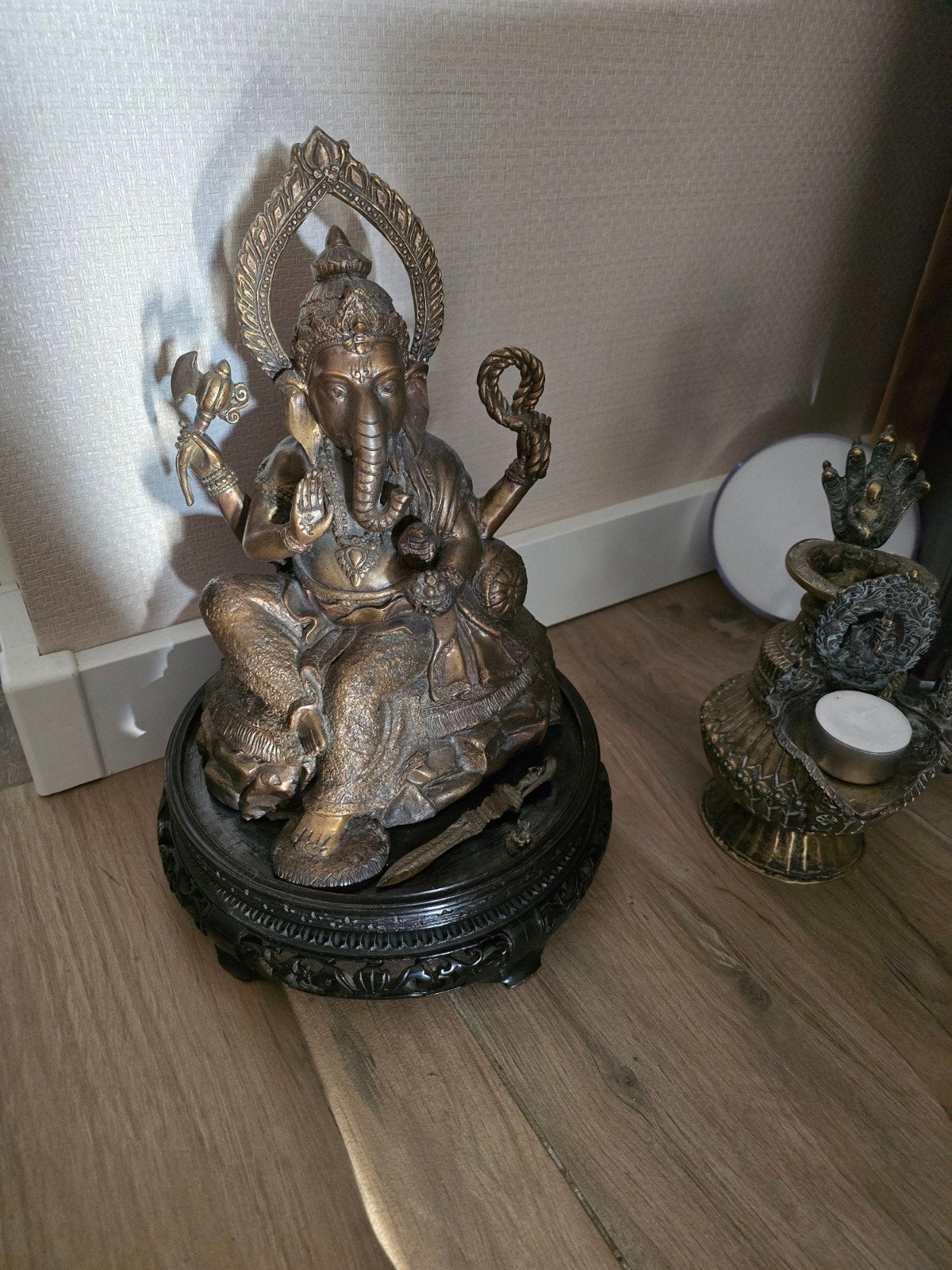 Bronzen Ganesha Beeld - 30 cm hoog, 21 cm breed, Ophalen of Verzenden, 20 - 50 cm, Beeld, Bruin