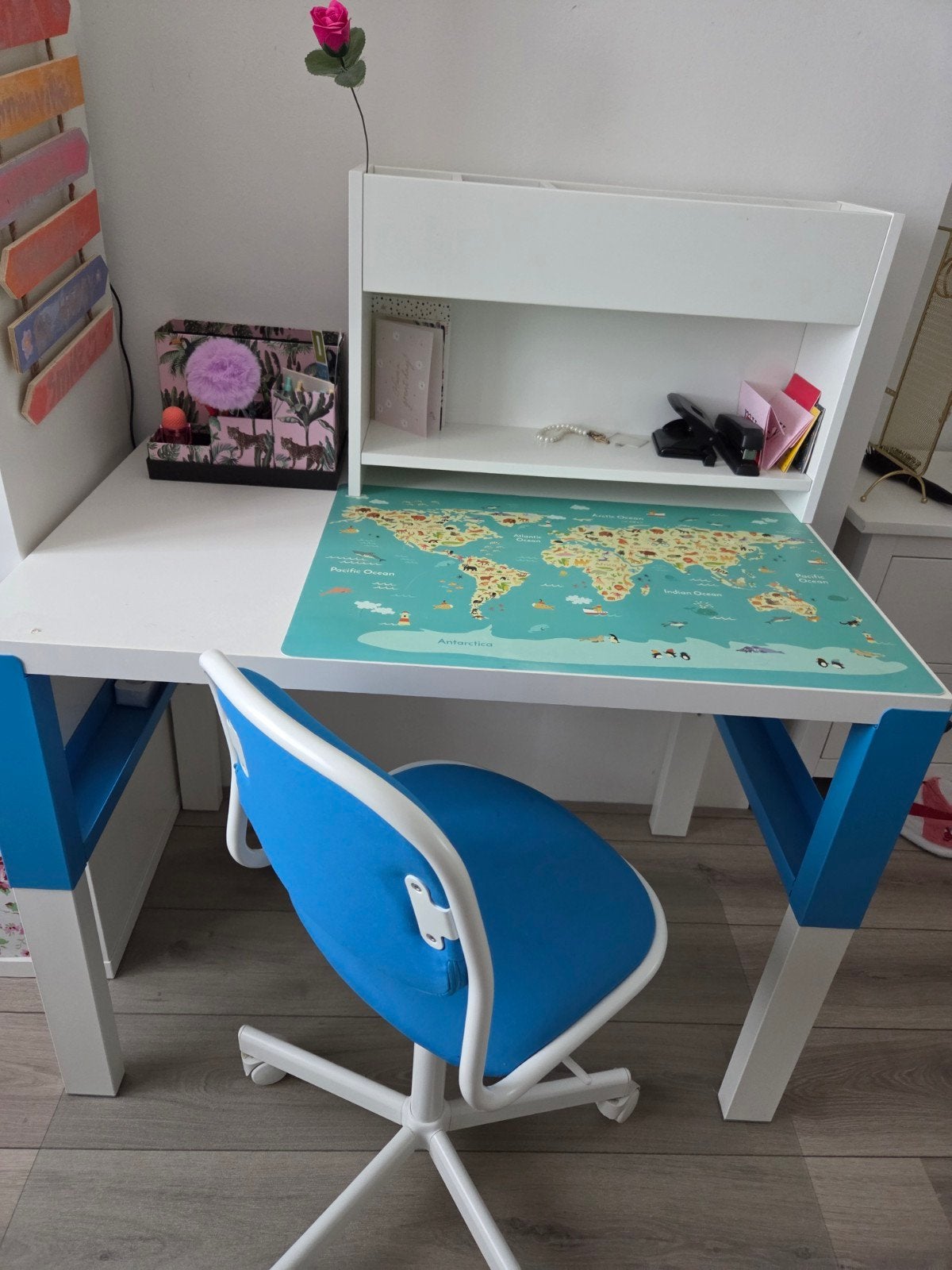 Ikea Pahl bureau compleet met opzetstuk en bureaustoel, Ophalen, Gebruikt, 96 cm, In hoogte verstelbaar