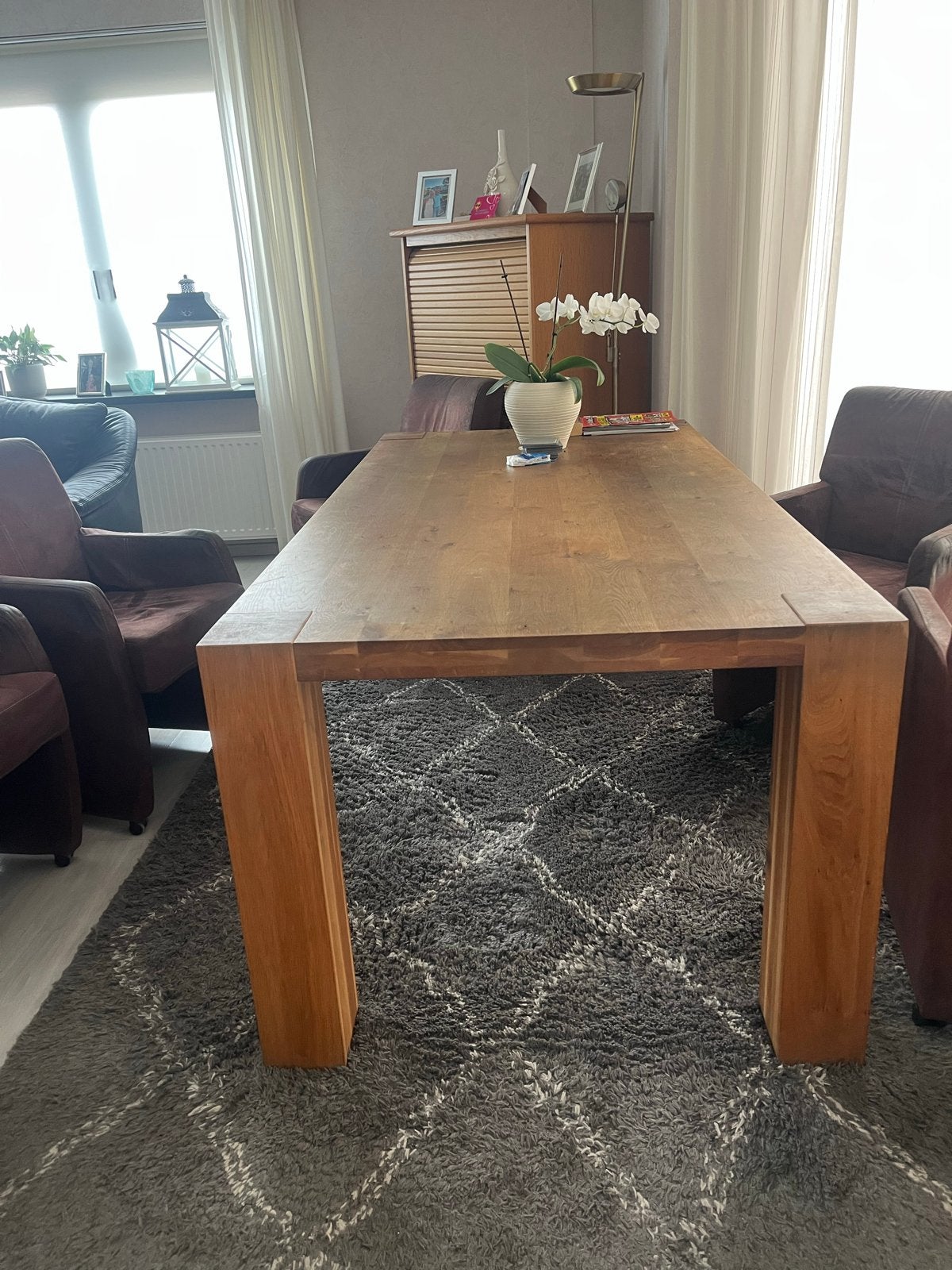 Gratis af te halen - Robuuste eikenhouten eettafel - 100x200, Huis en Inrichting, Tafels | Eettafels, Ophalen, Gebruikt, Eikenhout