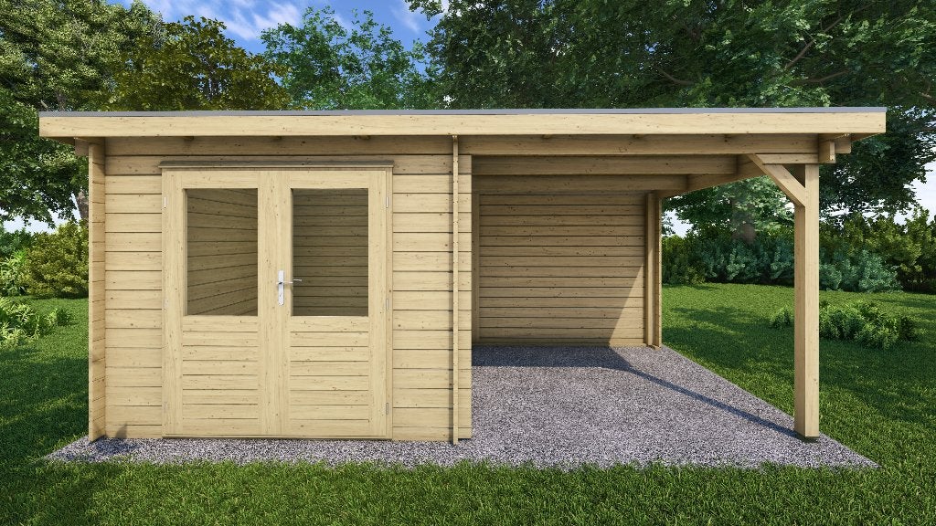Fonteyn Basicline tuinhuis met overkapping Dahlia 500x 250cm, 200 tot 400 cm, Blokhut, Nieuw, Zonder ramen
