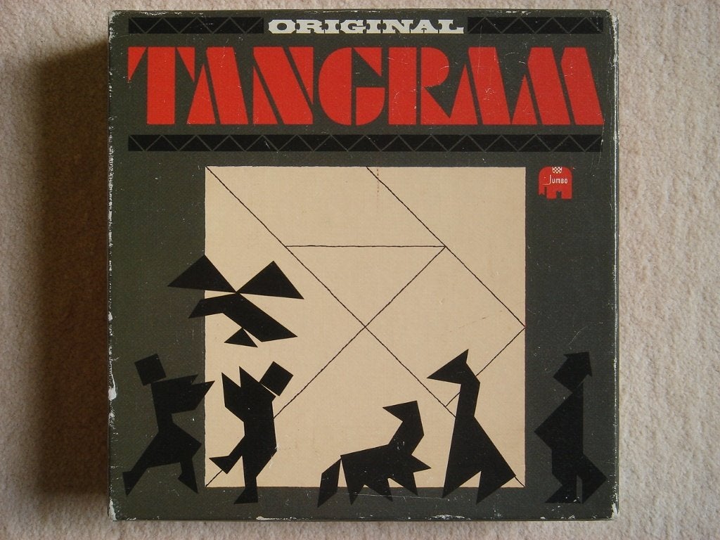 LEUK: Originele Tangram - Houten RETRO/VINTAGE versie, Jumbo, Gebruikt, Een of twee spelers, Ophalen of Verzenden