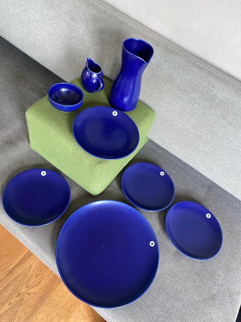 Kobaltblauwe servies set - Borden, kom, kan hoganas keramik, Keramiek, Ophalen of Verzenden, Zo goed als nieuw, Bord(en)