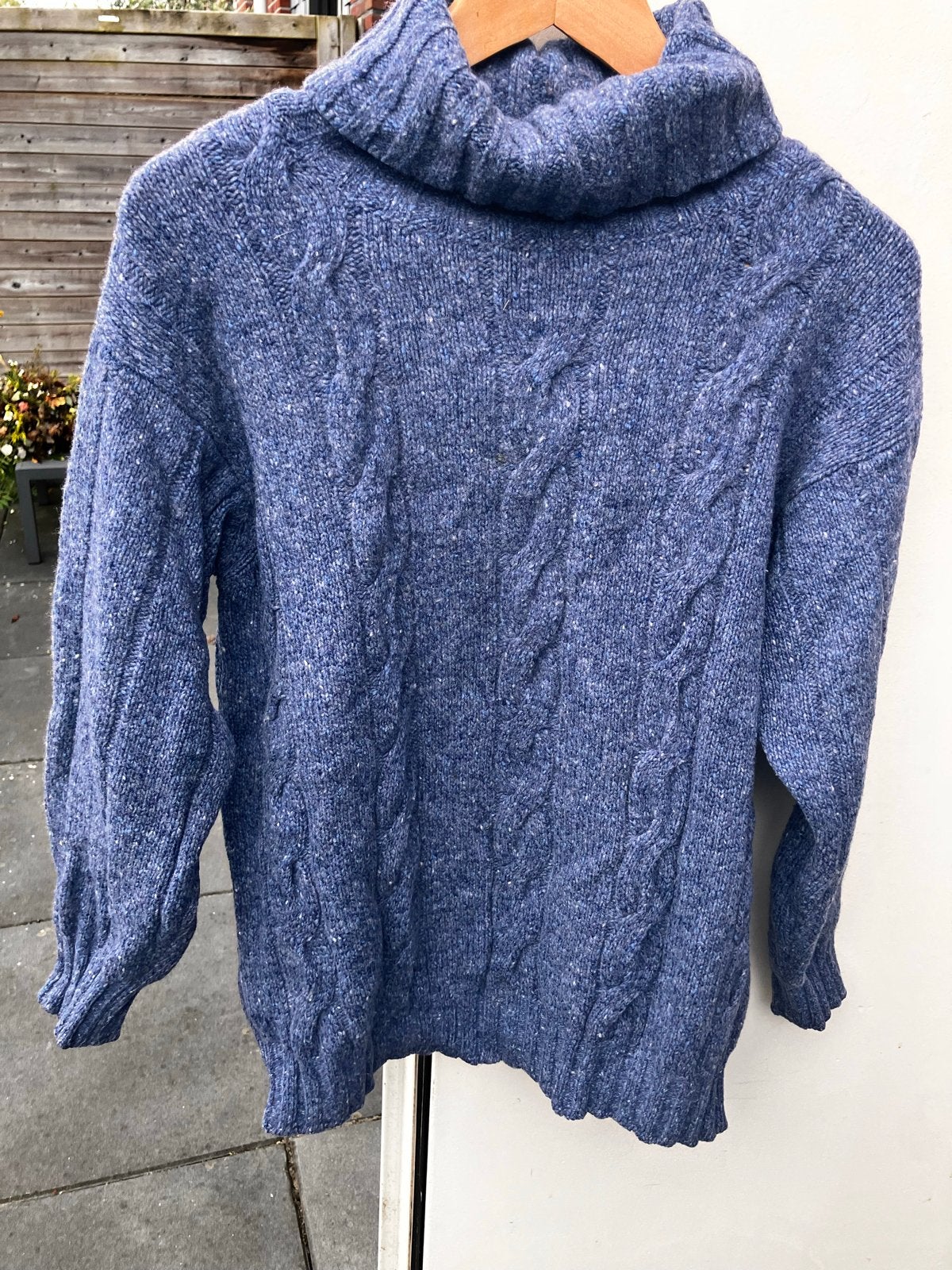 Vintage Benetton wollen coltrui kabelmotief Maat M, Maat 38/40 (M), Blauw, Ophalen of Verzenden, United Colors of Benetton