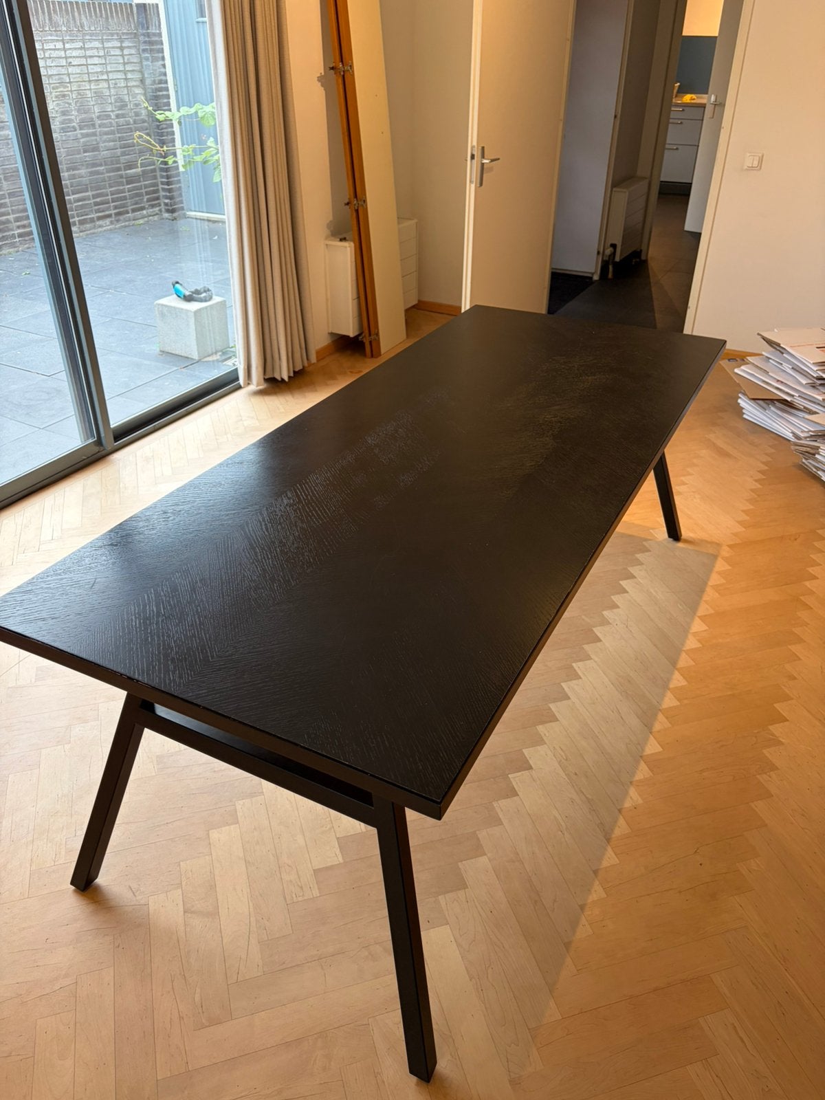 Eettafel 220x90 cm van Eijerkamp - Zwart, Huis en Inrichting, Ophalen, Gebruikt, 200 cm of meer, 50 tot 100 cm