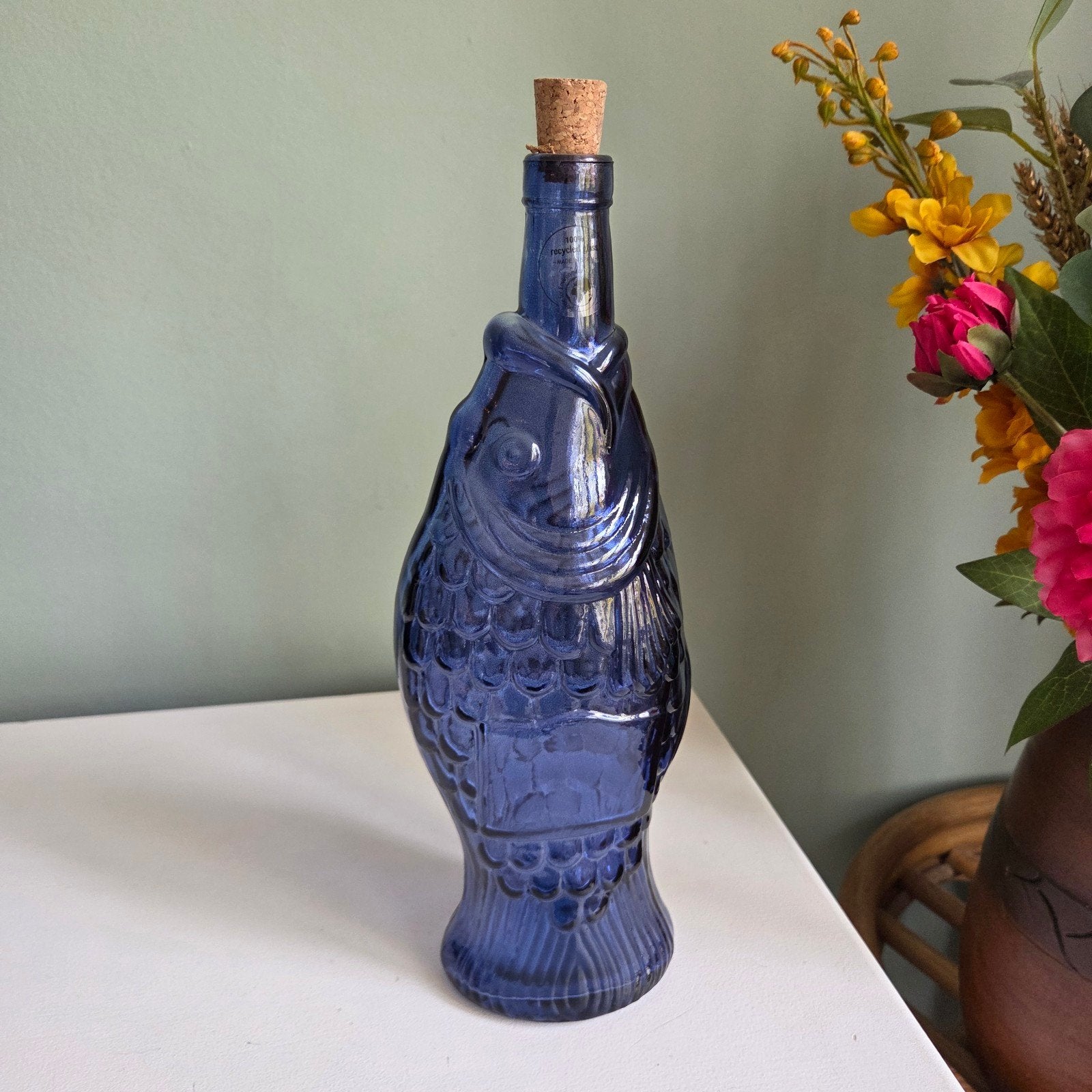 Vintage blauwe vissenfles, Ophalen of Verzenden