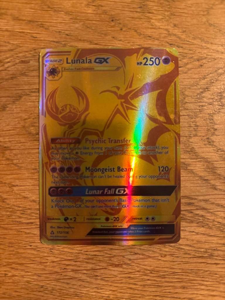 Lunala GX 172/156 Gold Secret Rare - Ultra Prism Pokémon Kaa, Hobby en Vrije tijd, Verzamelkaartspellen | Pokémon, Ophalen of Verzenden