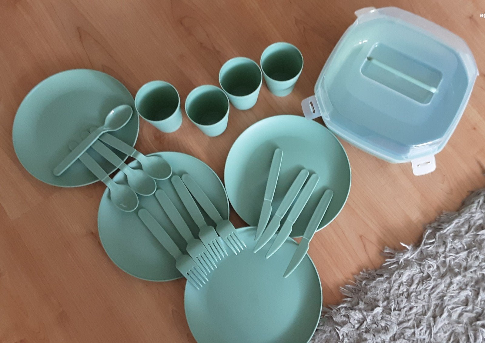 4-delig picknickset met opbergbox - Mintgroen, Ophalen of Verzenden, Nieuw