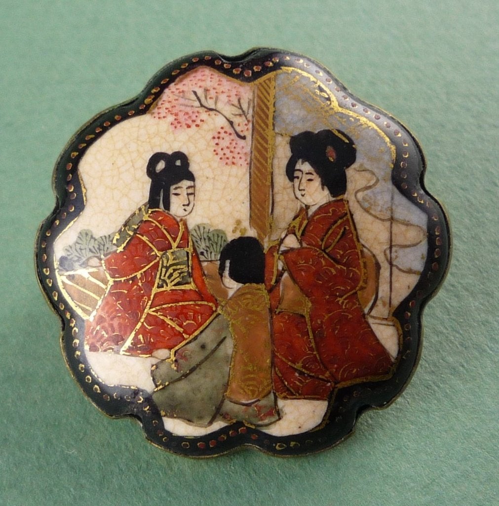 Japans Satsuma broche, goede staat, Ø 3,4cm, c1900, Verzenden, Overige materialen, Broche