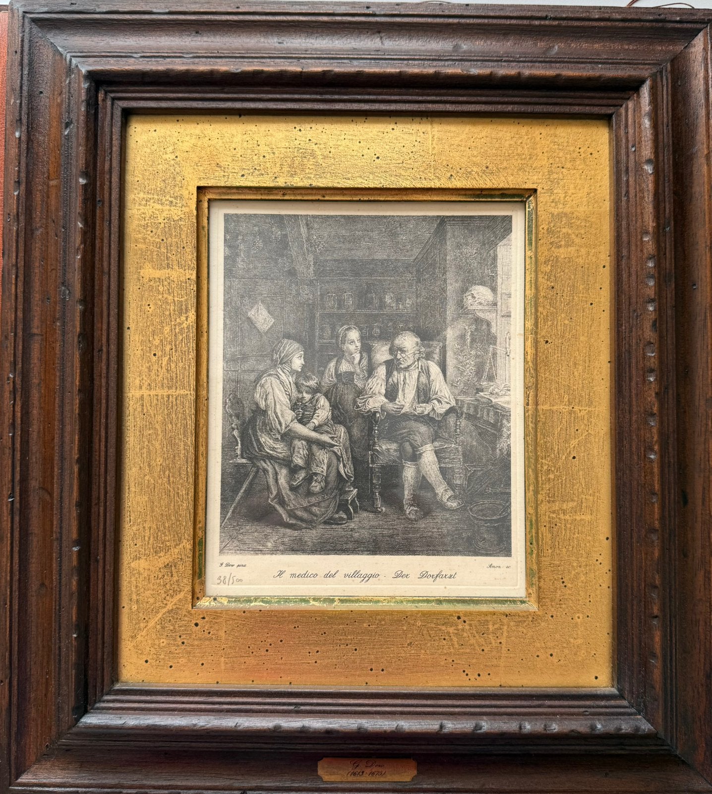 Gravure ‘De Dorpsarts’’ 17 e eeuw., Ophalen, Oud hollands, Overige technieken, Portret of Personen