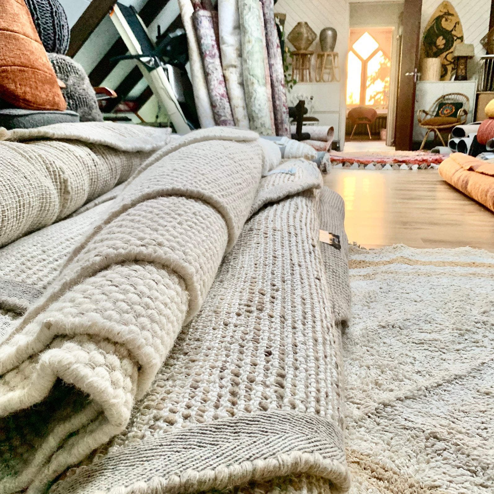 Grote wollen vloerkleden - naturel gemêleerd- fotoshoot, Ophalen, Bruin, 200 cm of meer, Zo goed als nieuw