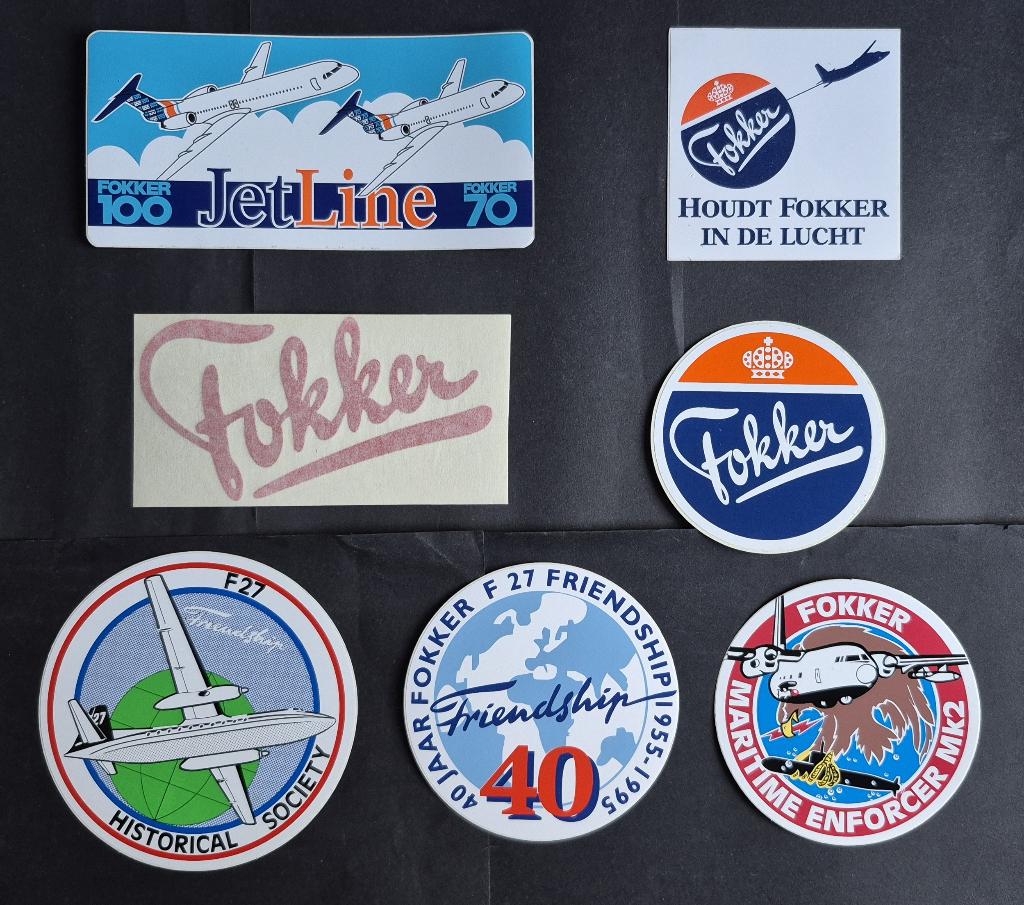7 stickers van Fokker (ST22), Verzamelen, Ophalen of Verzenden, Zo goed als nieuw, Kaart, Foto of Prent