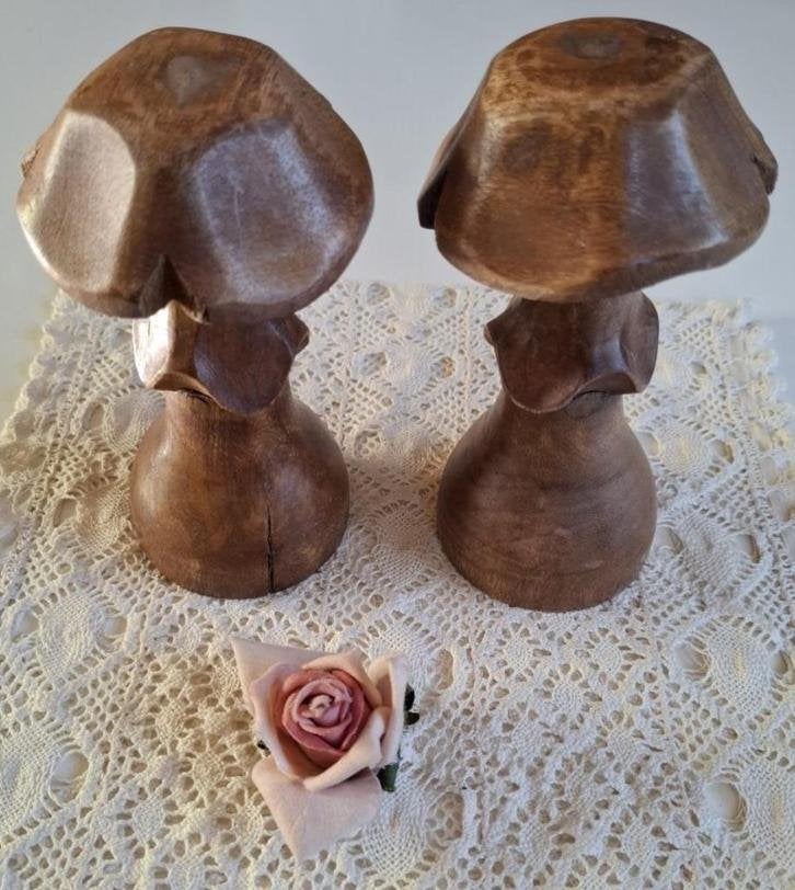 2 Handgemaakte houten paddenstoelen, Antiek en Kunst, Ophalen of Verzenden
