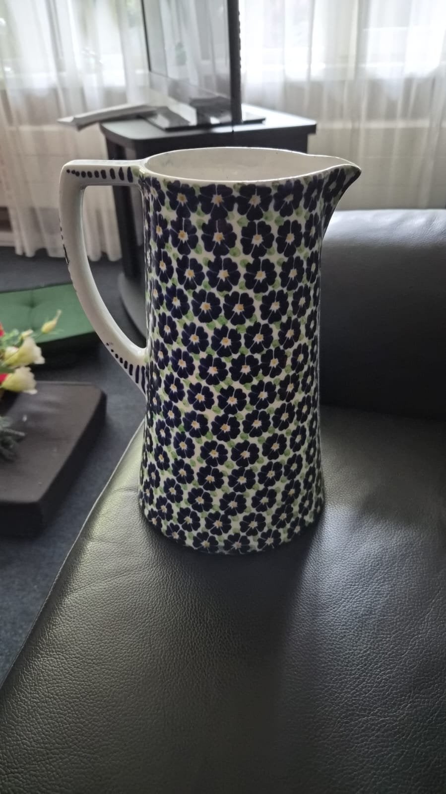 Vintage keramische kan met bloemmotief, Antiek en Kunst, Ophalen
