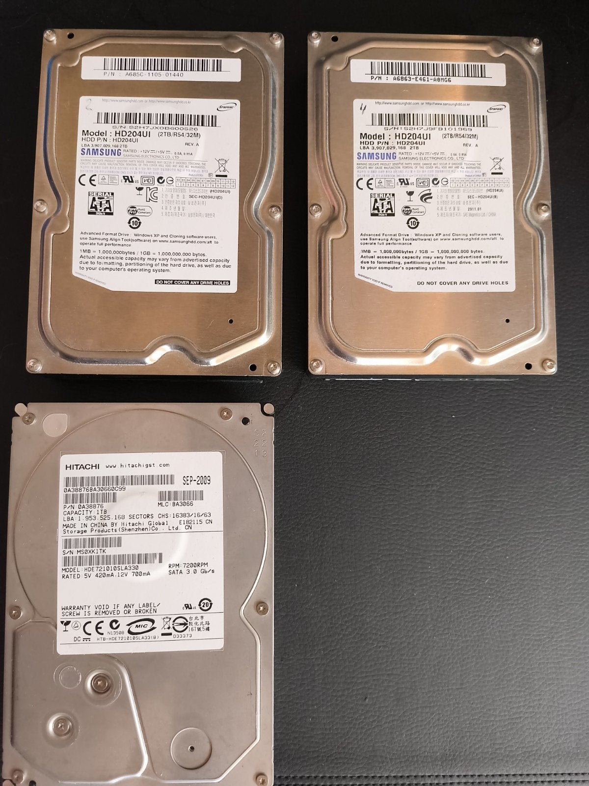 Samsung HD204UI 2TB HDD en Hitachi HDE721010SLA330 1TB HDD, Intern, Gebruikt, Server, 2TB, 1TB