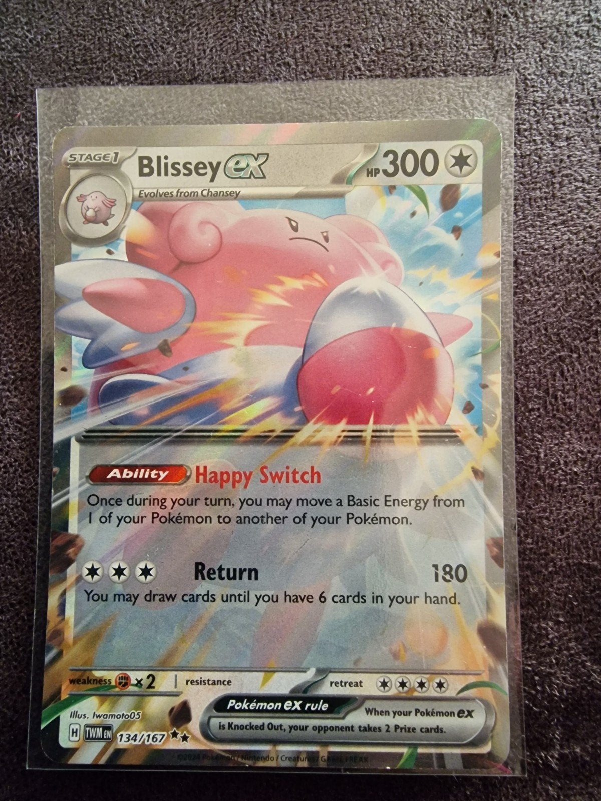 Blissey EX 134/167 Pokémon Kaart, Ophalen of Verzenden, Zo goed als nieuw, Losse kaart, Foil