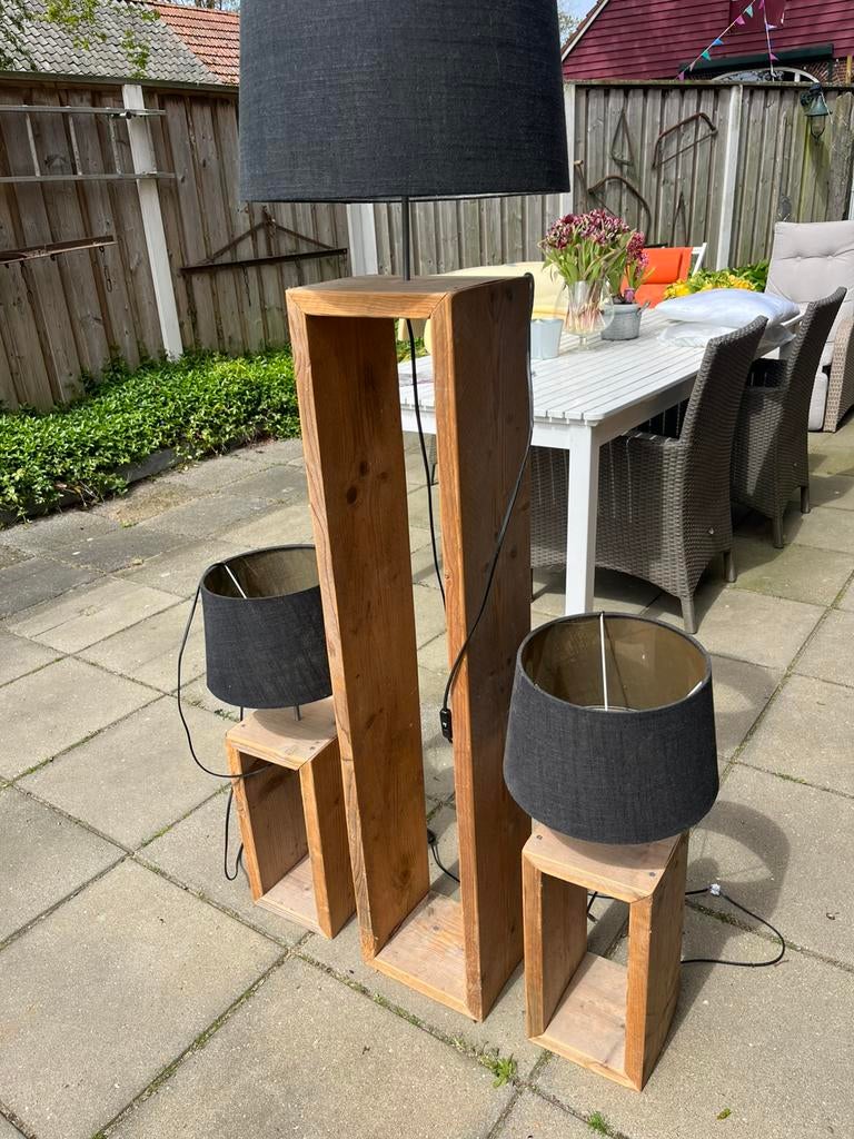 Set van 3 kamer lampen steigerhout, Ophalen, Gebruikt