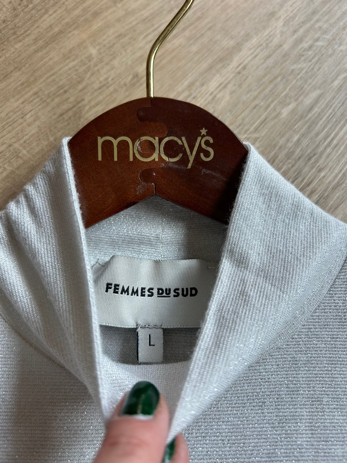 Femmes du Sud top L zilverglans zacht, Kleding | Dames, Maat 42/44 (L), Ophalen of Verzenden, Zo goed als nieuw, Korte mouw