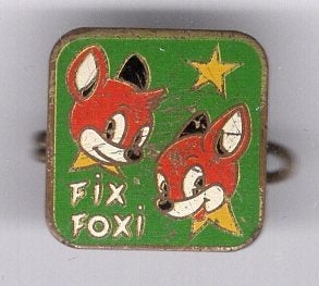 FIX & FOXI groen email op koper stripfiguur broche ( R_140), Verzenden, Zo goed als nieuw, Figuurtje, Speldje of Pin