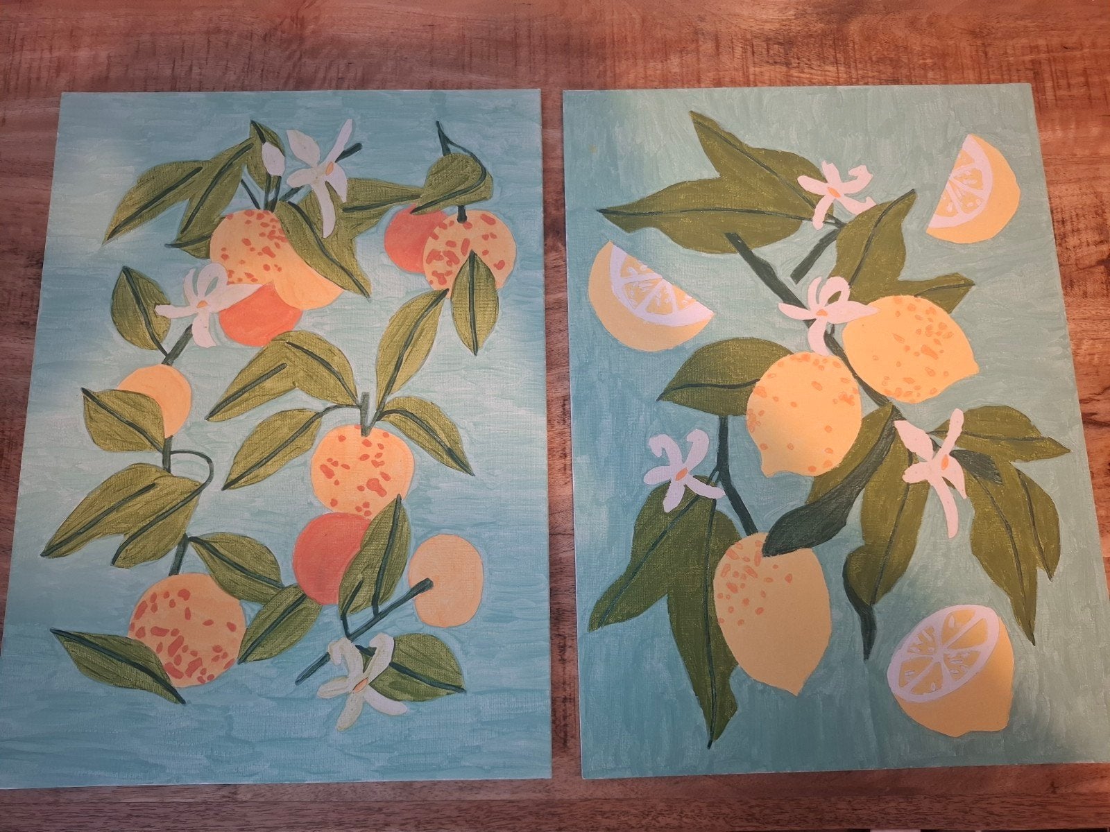 Set van 2: Citrusvruchten Schilderijen (Handgeschilderd), Ophalen, Acrylverf, Overig onderwerp, Handgeschilderd