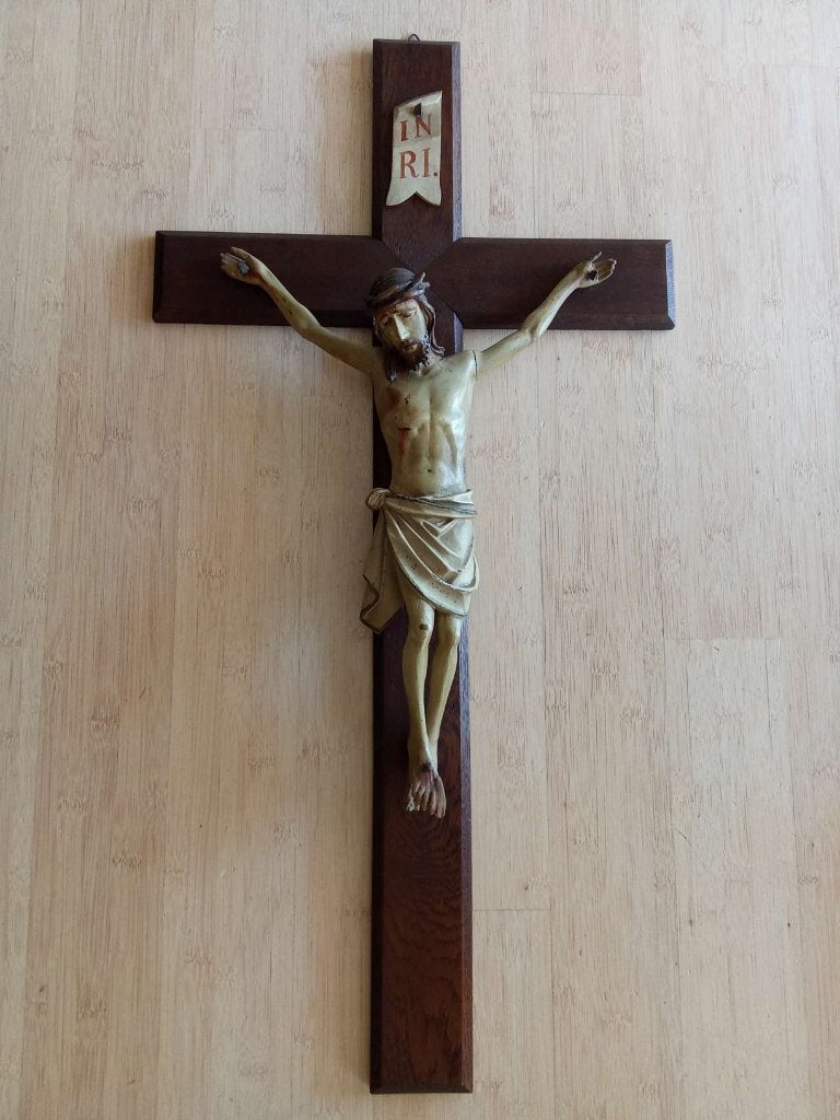 Kruisbeeld met corpus Christi 80cm., Ophalen of Verzenden, Gebruikt, Overige typen, Christendom | Katholiek