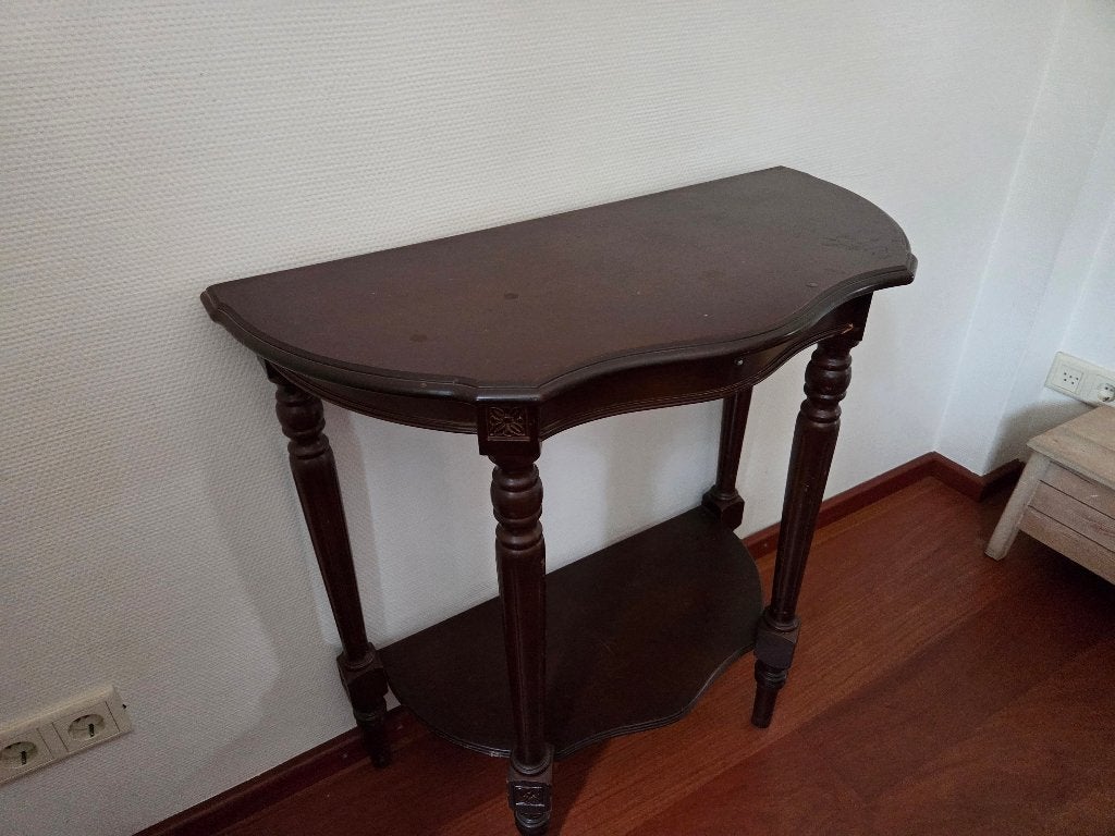 Antieke halfronde consoletafel - sidetable - met lade, Huis en Inrichting, Tafels | Sidetables, Ophalen, Gebruikt, 50 tot 100 cm