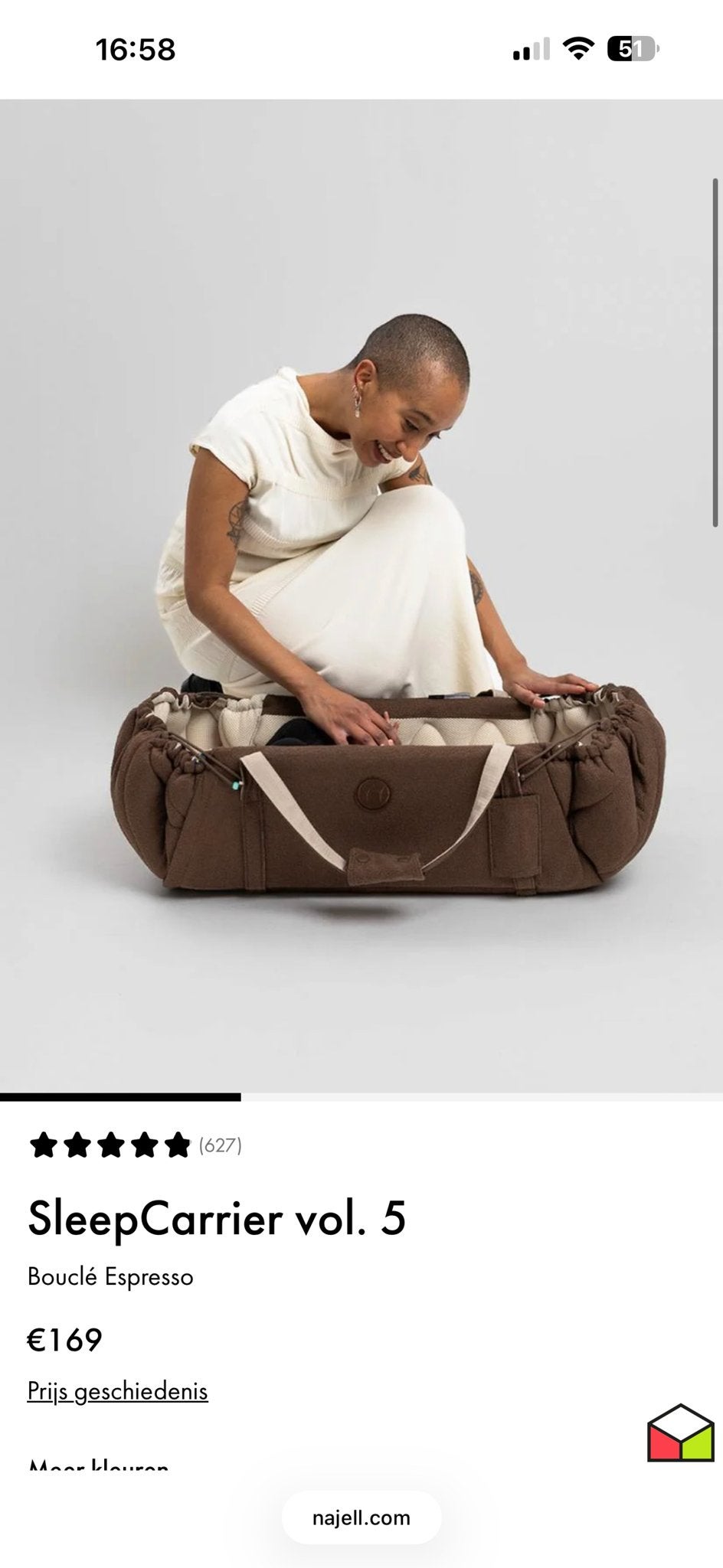 Najell SleepCarrier vol. 5 Bouclé Espresso - Reiswieg/Ledika, Ophalen of Verzenden, Nieuw, Reisbedje
