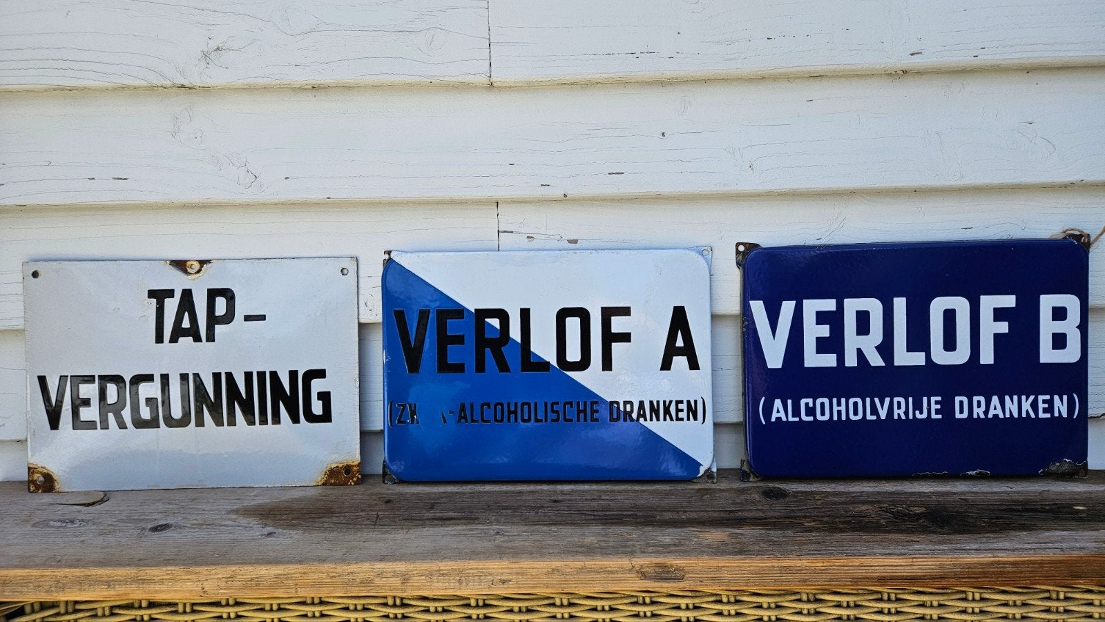 Emaille Reclameborden Verlof A,B, Verzamelen, Ophalen of Verzenden, Gebruikt, Reclamebord