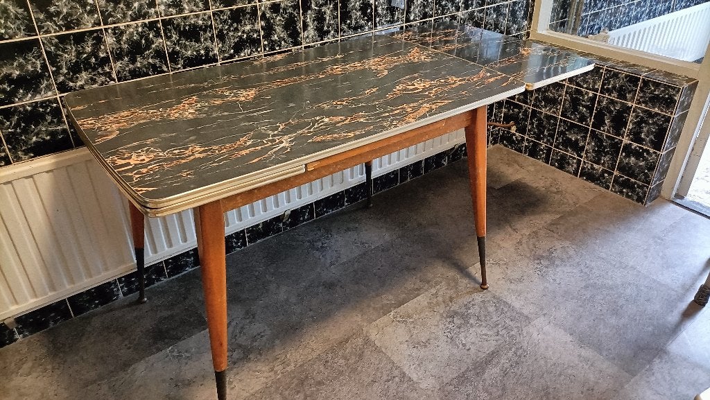 vintage uitschuifbare tafel, Huis en Inrichting, Tafels | Eettafels, Gebruikt, 50 tot 100 cm, 100 tot 150 cm, Vier personen, Rechthoekig