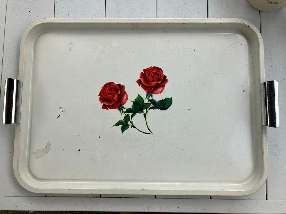 Vintage dienblad met rozenmotief, Antiek en Kunst, Ophalen
