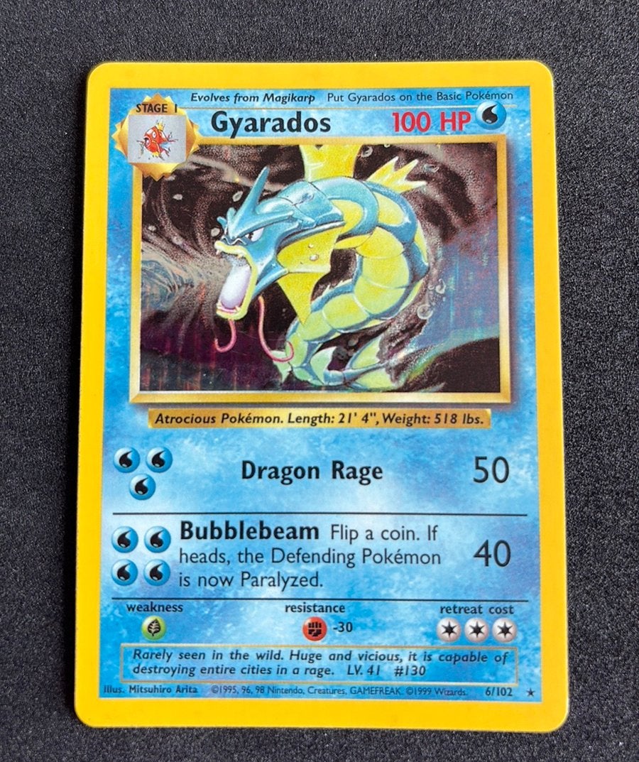 Gyarados Base Set Unlimited Holo Pokemon, Hobby en Vrije tijd, Verzamelkaartspellen | Pokémon, Ophalen of Verzenden, Zo goed als nieuw
