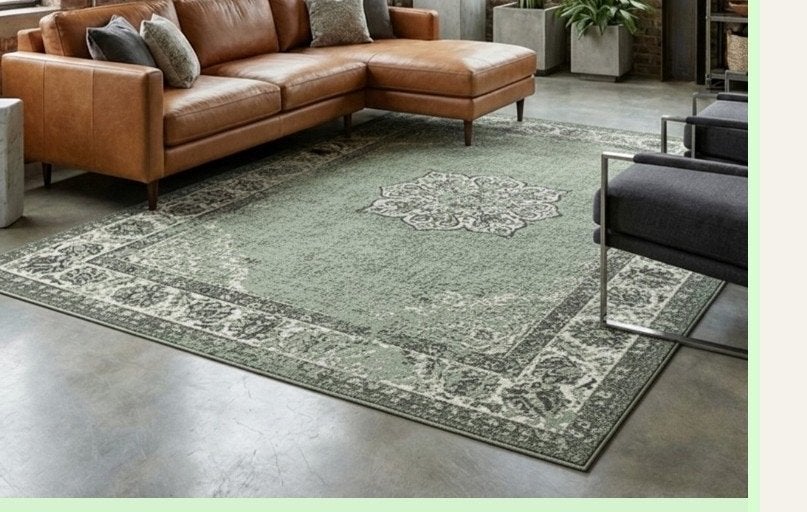 Volero Groen Vloerkleed met Medaillon Patroon. 330x225cm, 200 cm of meer, Ophalen of Verzenden, Zo goed als nieuw, 200 cm of meer