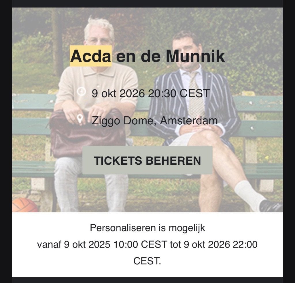 Acda&de Munnik - 9 oktober - Ziggo Dome, Twee personen, Oktober, Pop