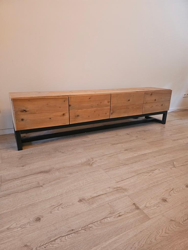 Tvmeubel steigerhout en staal, Gebruikt, 150 tot 200 cm, Minder dan 100 cm, 25 tot 50 cm