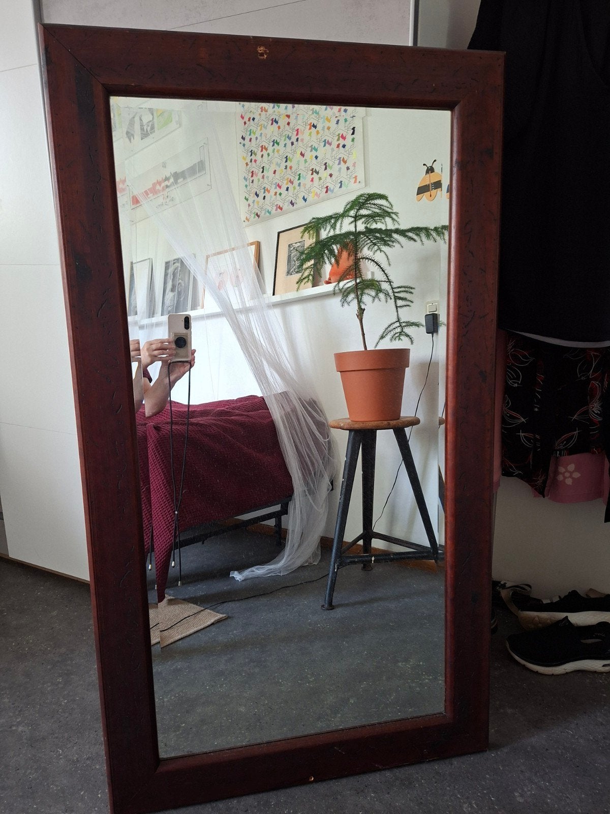 spiegel met robuust houten frame, Ophalen, Rechthoekig