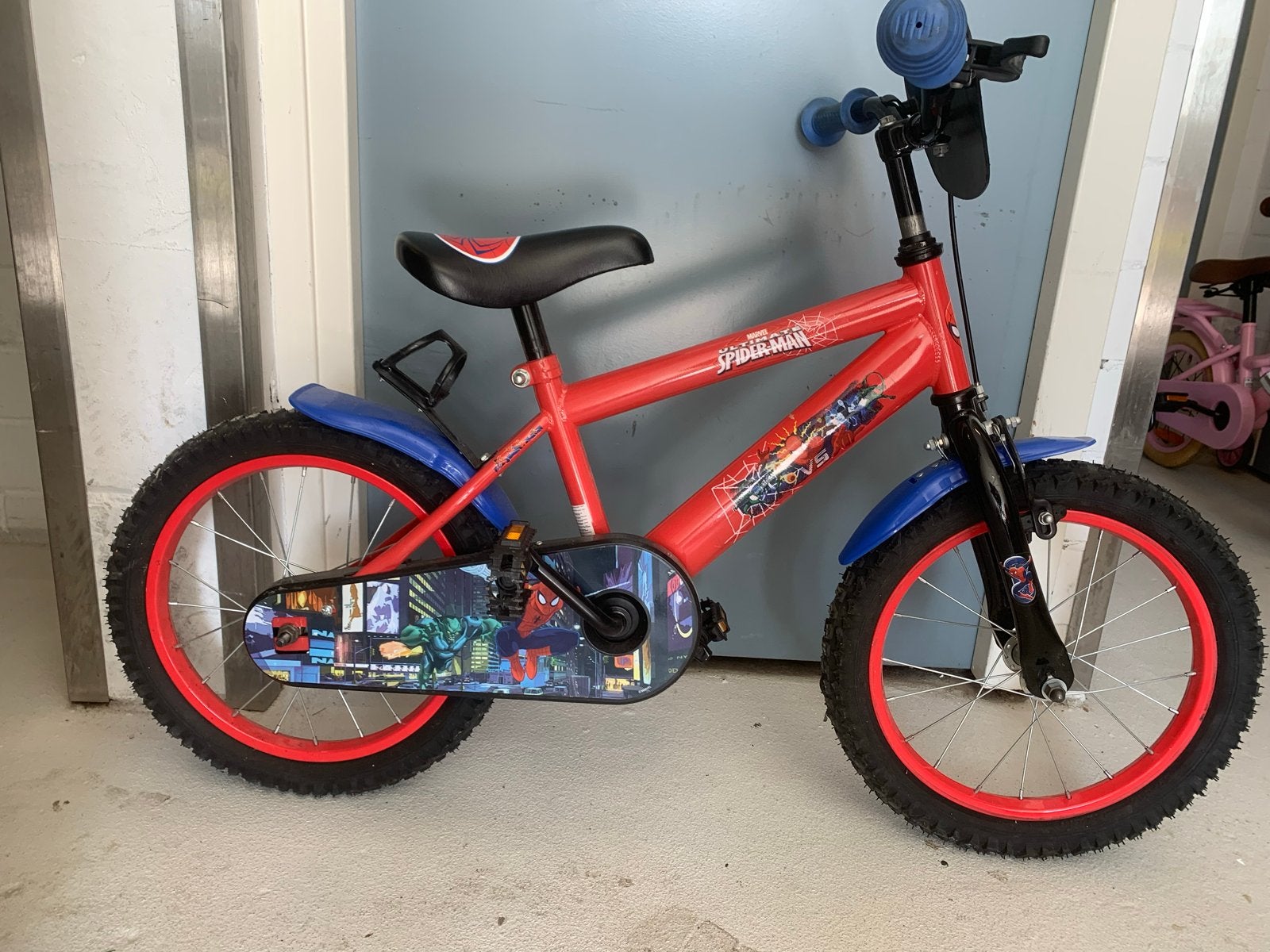16 inch kinderfiets - Spiderman thema, Ophalen, Gebruikt, Velgrem, 16 tot 20 inch