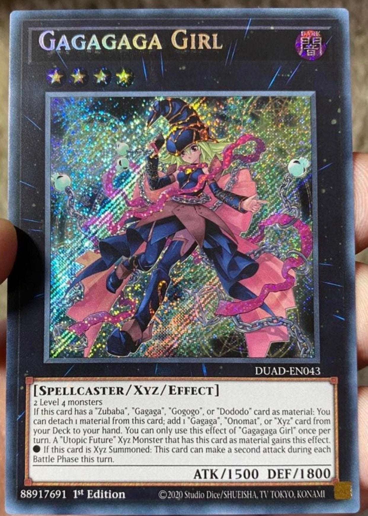 Yu-Gi-Oh! Gagagaga Girl DUAD 1st Edition Mint !, Ophalen of Verzenden, Zo goed als nieuw, Losse kaart, Foil