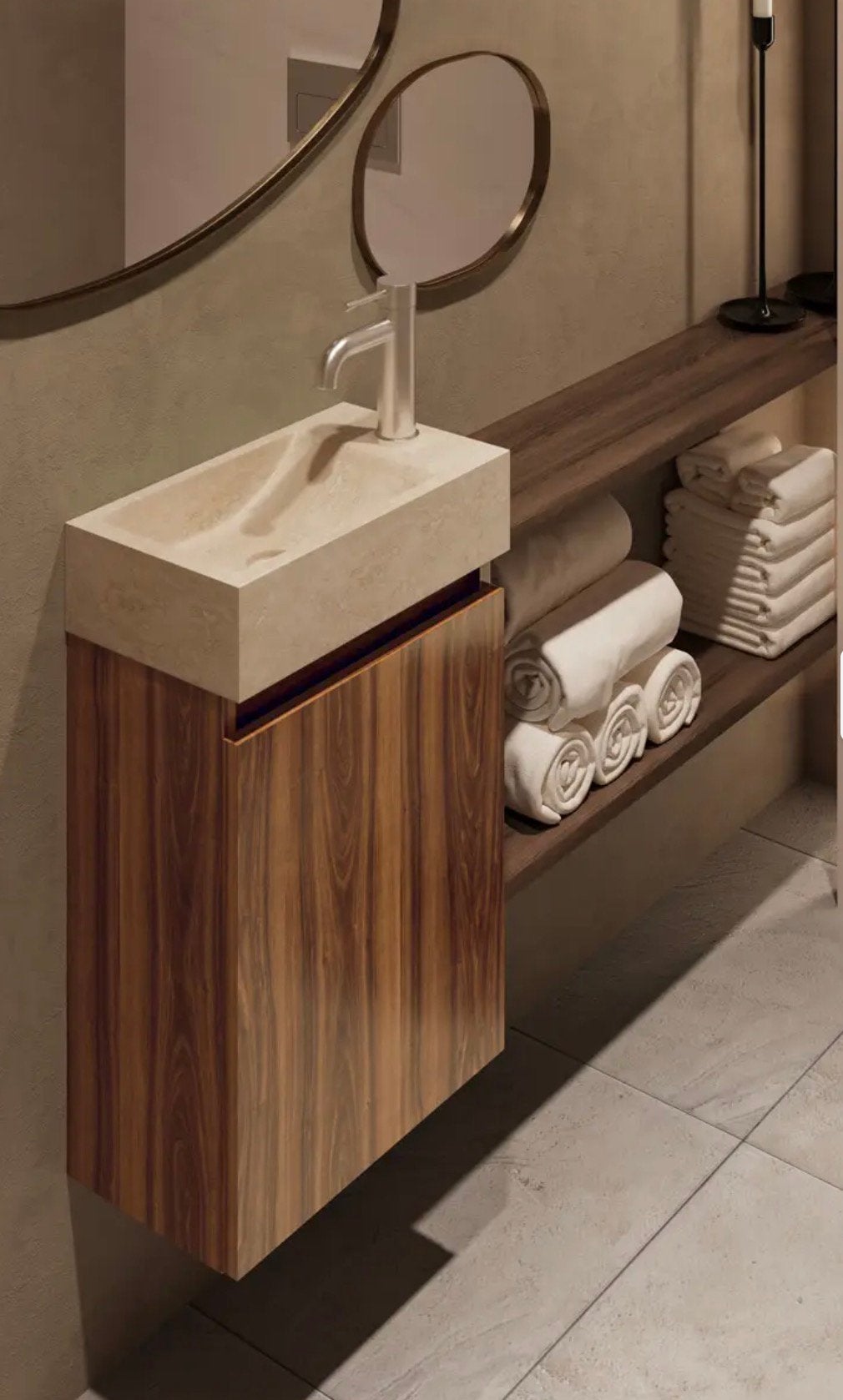 Fontana White Travertin toiletmeubel 40cm walnoot, Ophalen, Minder dan 50 cm, Nieuw, Minder dan 25 cm