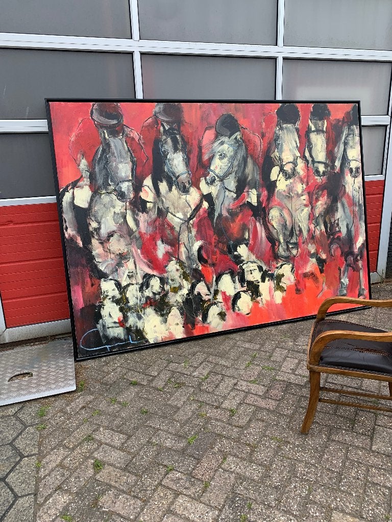 Schilderij olieverf The hunt., Ophalen, Dieren, Op houten frame, Olieverf